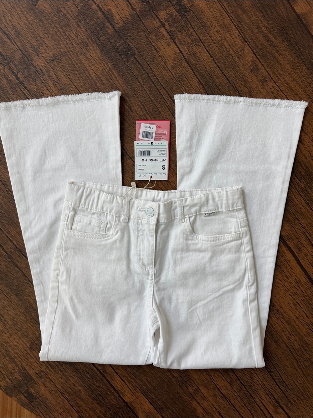 NWT Boboli Girls White Jeans Size 8 128cm Raw Hem Stretch Denim